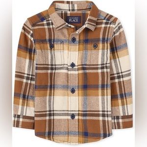 The Children’s Place Plaid Flannel Button Up Shirt - Ginger Bread 18-24M